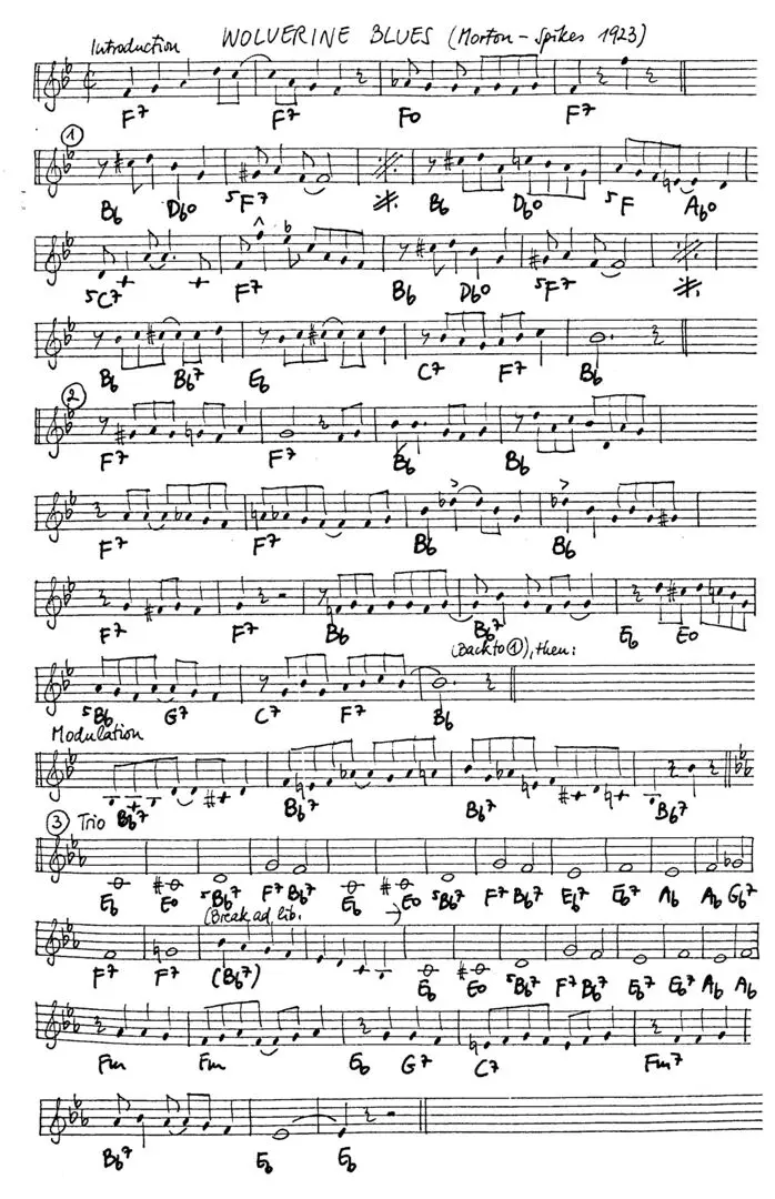 wolverine blues free jazz leadsheet - Courtesy of the Jungle Jazz Band